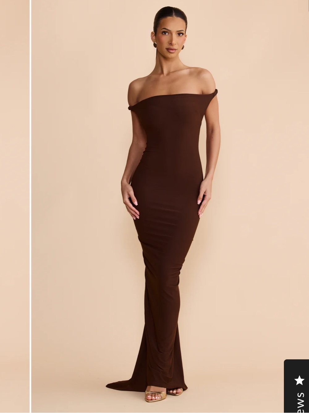 Off-Shoulder Espresso Brown Evening Gown
